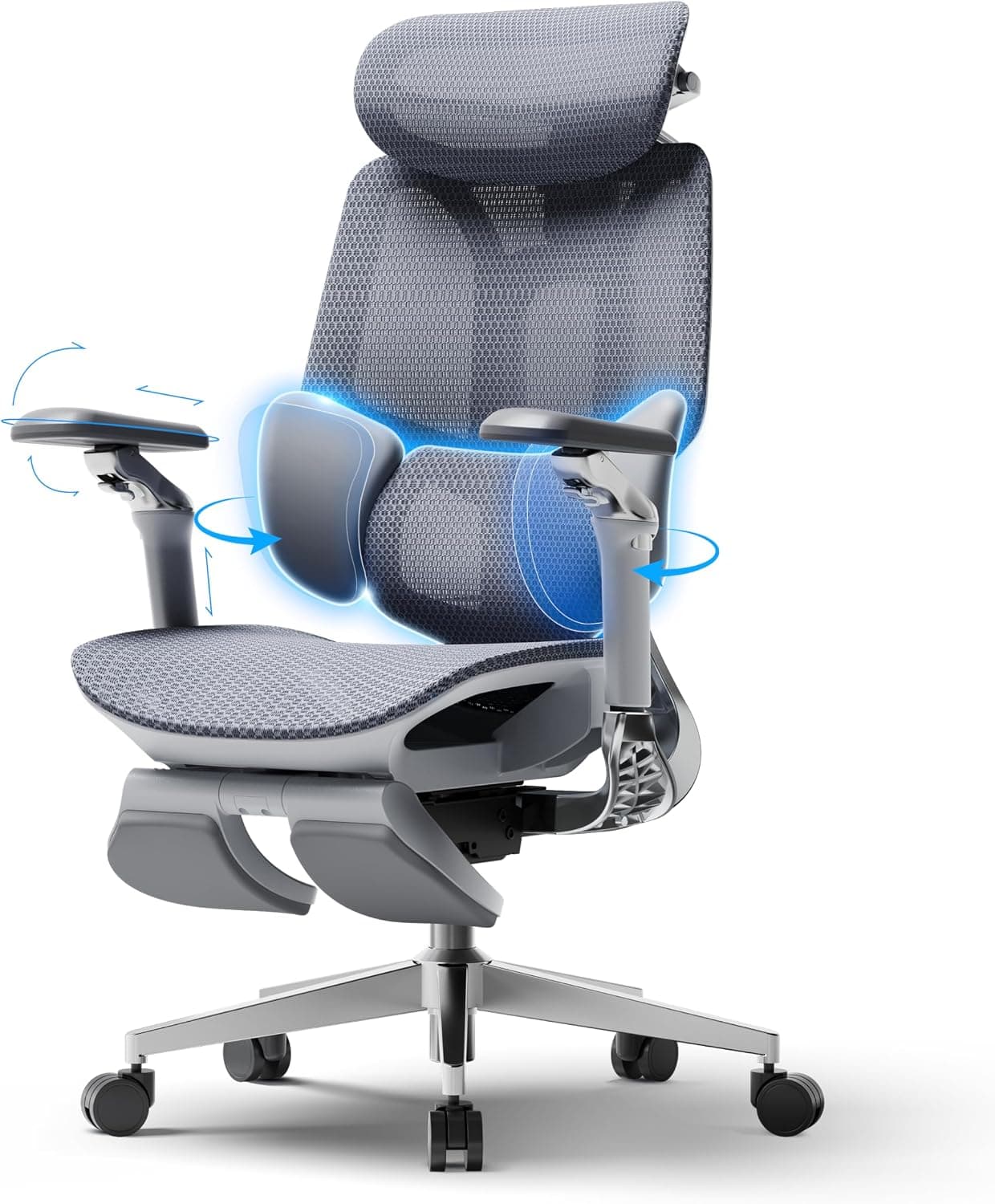 Silla ergonómica Hbada E3 Ultra en color gris con reposapiés extendido